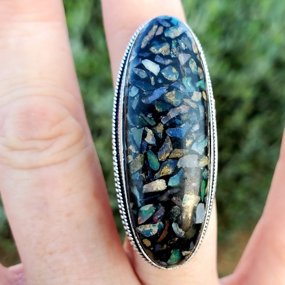 New Amazing Copper Ethiopian Opal 925 Silver Statement Ring. - Picture 8 of 16